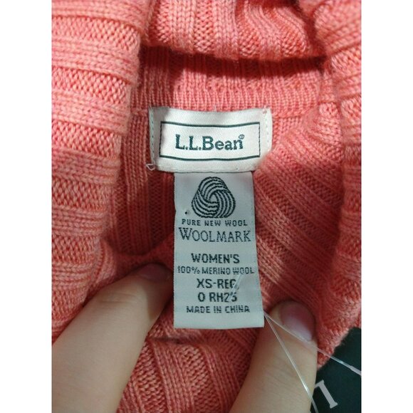 LL Bean Sweater Womens XS Salmon Merino Pure New Wool Ribbed Turtleneck Knit - Picture 6 of 7